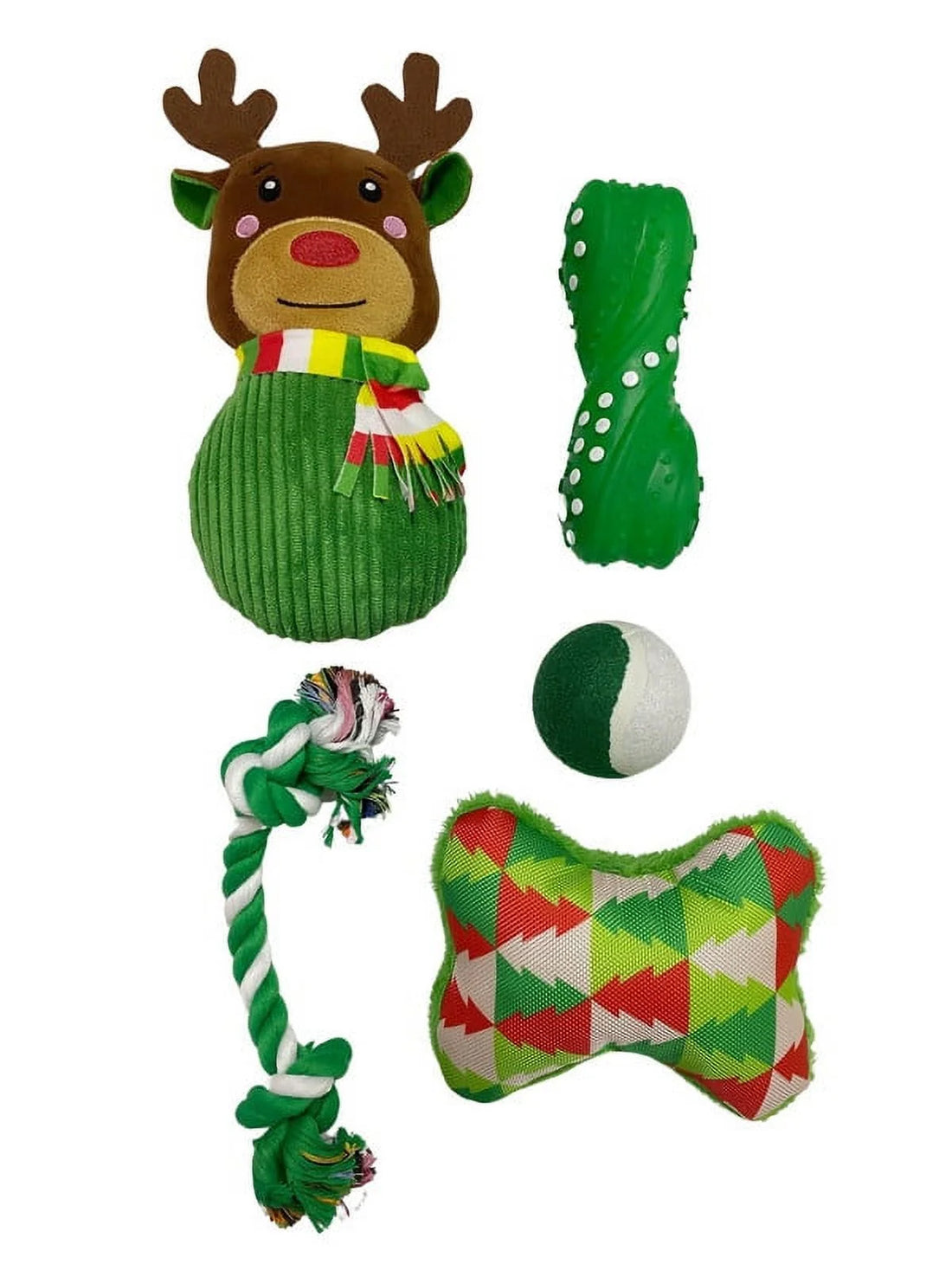 Holiday 5 Piece Dog Toy Stocking Gift Set, Green